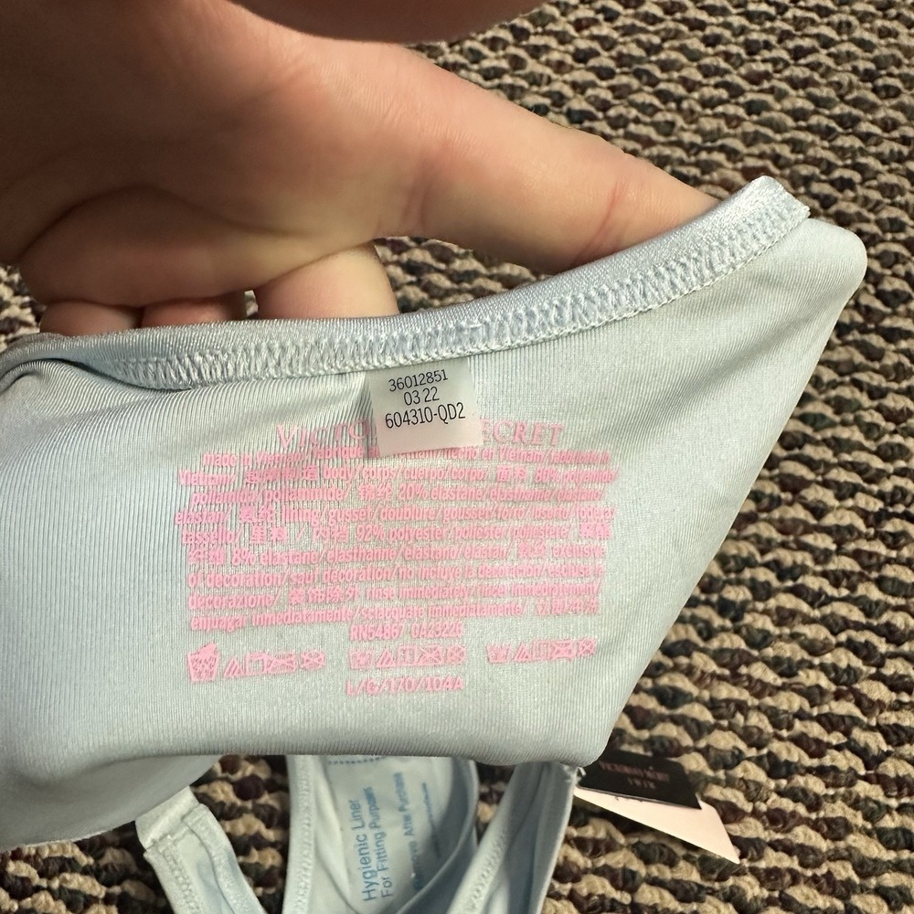 NWT Victoria Secret Rhinestone Swim Brazilian Cheeky Bottom Sz L Light Blue Sexy - Picture 5 of 6